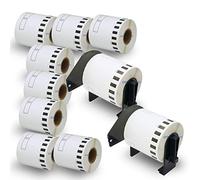BETCKEY - 10 Rollos DK-22212 Etiquetas Adhesivas con Solo 2 Soportes de Etiquetas Reutilizables, 62mm x 15.24m, 10 Cinta Continua de Película Plástica para Brother QL Impresoras de Etiquetas