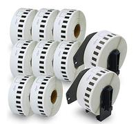 BETCKEY - 10 Rollos DK-22214 Etiquetas Adhesivas con Solo 2 Soportes de Etiquetas Reutilizables, 12mm x 30.48m, 10 Cinta Continua de Papel Térmico para Brother QL Impresoras de Etiquetas