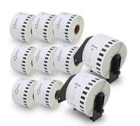 BETCKEY - 10 Rollos DK-22223 Etiquetas Adhesivas con Solo 2 Soportes de Etiquetas Reutilizables, 50mm x 30.48m, 10 Cinta Continua de Papel Térmico para Brother QL Impresoras de Etiquetas