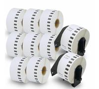 BETCKEY - 10 Rollos DK-22225 Etiquetas Adhesivas con Solo 2 Soportes de Etiquetas Reutilizables, 38mm x 30.48m, 10 Cinta Continua de Papel Térmico para Brother QL Impresoras de Etiquetas