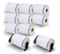 BETCKEY - 10 Rollos DK-22243 Etiquetas Adhesivas con Solo 2 Soportes de Etiquetas Reutilizables, 102mm x 30.48m, 10 Cinta Continua de Envíos para Brother QL Impresoras de Etiquetas