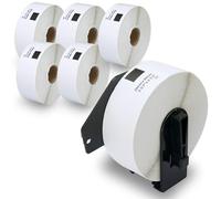 BETCKEY - 6 Rollos DK-11201 Etiquetas Adhesivas con Solo 1 Soportes de Etiquetas Reutilizables, 29mm x 90mm, 2400 Etiquetas Precortadas de Dirección Estándar para Brother QL Impresoras de Etiquetas
