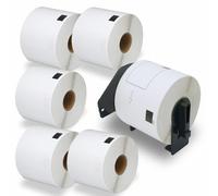 BETCKEY - 6 Rollos DK-11202 Etiquetas Adhesivas con Solo 1 Soportes de Etiquetas Reutilizables, 62mm x 100mm, 1800 Etiquetas Precortadas para Envíos para Brother QL Impresoras de Etiquetas