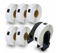 BETCKEY - 6 Rollos DK-11204 Etiquetas Adhesivas con Solo 1 Soportes de Etiquetas Reutilizables, 17mm x 54mm, 2400 Etiquetas precortadas multipropósito para Brother QL Impresoras de Etiquetas