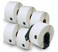 BETCKEY - 6 Rollos DK-11208 Etiquetas Adhesivas con Solo 1 Soportes de Etiquetas Reutilizables, 38mm x 90mm, 2400 Etiquetas Precortadas de Dirección Grandes para Brother QL Impresoras de Etiquetas