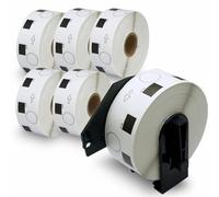 BETCKEY - 6 Rollos DK-11218 Etiquetas Adhesivas con Solo 1 Soportes de Etiquetas Reutilizables, Φ24mm, 6000 Etiquetas Circulares para Brother QL Impresoras de Etiquetas