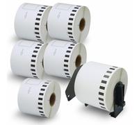 BETCKEY - 6 Rollos DK-22205 Etiquetas Adhesivas con Solo 1 Soportes de Etiquetas Reutilizables, 62mm x 30.48m, 6 Cinta Continua de Papel Térmico para Brother QL Impresoras de Etiquetas