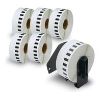 BETCKEY - 6 Rollos DK-22210 Etiquetas Adhesivas con Solo 1 Soportes de Etiquetas Reutilizables, 29mm x 30.48m, 6 Cinta Continua de Papel Térmico para Brother QL Impresoras de Etiquetas
