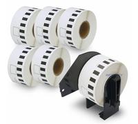 BETCKEY - 6 Rollos DK-22211 Etiquetas Adhesivas con Solo 1 Soportes de Etiquetas Reutilizables, 29mm x 15.24m, 6 Cinta Continua de Película Plástica para Brother QL Impresoras de Etiquetas