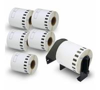 BETCKEY - 6 Rollos DK-22212 Etiquetas Adhesivas con Solo 1 Soportes de Etiquetas Reutilizables, 62mm x 15.24m, 6 Cinta Continua de Película Plástica para Brother QL Impresoras de Etiquetas