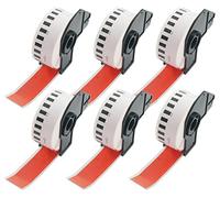 BETCKEY - 6 Rollos DK-22214 Etiquetas de Color (Rojo), 12mm x 30.48m, 6 Cinta Continua de Papel Térmico para Brother QL Impresoras de Etiquetas