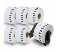 BETCKEY - 6 Rollos DK-22225 Etiquetas Adhesivas con Solo 1 Soportes de Etiquetas Reutilizables, 38mm x 30.48m, 6 Cinta Continua de Papel Térmico para Brother QL Impresoras de Etiquetas