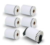 BETCKEY - 6 Rollos DK-22243 Etiquetas Adhesivas con Solo 1 Soportes de Etiquetas Reutilizables, 102mm x 30.48m, 6 Cinta Continua de Envíos para Brother QL Impresoras de Etiquetas