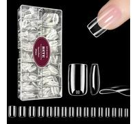 BETE Puntas de uñas cuadradas cortas, 224 unidades, 16 tamaños, uñas postizas acrílicas transparentes de cobertura completa, preformadas, fuertes y gruesas, uñas a presión de larga duración para
