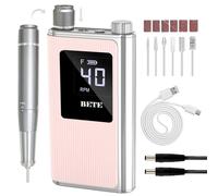 BETE Taladro de uñas profesional con motor sin escobillas, kit de lima de uñas eléctrica inalámbrica de 40000 RPM con 6 brocas, lima recargable para esmalte de uñas de gel acrílico, herramientas de