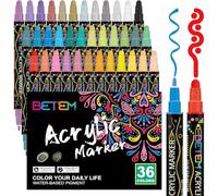 Betem 36 Colores Rotuladores Acrilicos Doble Punta, Marcadores Acrílicos para Pintar Piedras, Tela, Madera, Lienzo, Cerámica, Graffiti, Vidrio, Rotuladores Lettering para Artesanías
