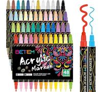 Betem 48 Colores Rotuladores Acrilicos Doble Punta, Marcadores Acrílicos para Pintar Piedras, Tela, Madera, Lienzo, Cerámica, Graffiti, Vidrio, Rotuladores Lettering para Artesanías