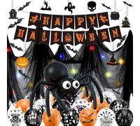 Betensh Kit Decoración Halloween, Decoración Halloween Globos, Gasa Negra de 1,5 x 2 Metros, Decoración de Techo en Espiral, Adecuado para la Decoración de Fiestas de Terror
