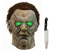 Betensh Máscara de Michael Myers, Máscaras de Halloween,Máscaras de Terror, Ideal para Combinar con el Disfraz de Michael Myers.Los Ojos Pueden Emitir un Aterrador Resplandor Verde.