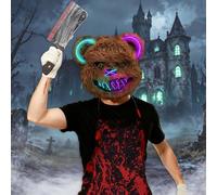 Betensh Máscara de Oso de Halloween Realista, Mascaras de Terror Oso Adulto/Niño, Con Efecto de Iluminación de dos Colores, Imprescindible Para una Fiesta de Disfraces Aterradora y Divertida