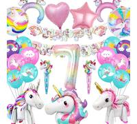 Betensh Unicornio Decoracion Cumpleaños Niña 7 Años, Globos Unicornio Cumpleaños 7 Años, Globos Color Pastel, Globos Comunion, Fiesta Decoracion Cumpleaños Infantil, Decoración Baby Shower Niña