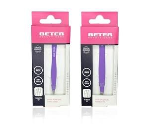 Beter - Pack de 2 pinzas de depilar para cejas profesionales, punta oblicua, acabado soft touch, inoxidables