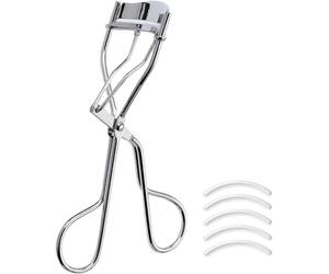 Beter - Rizador de pestañas niquelado, con almohadillas de silicona, rizapestañas profesional, incluye 5 bandas de recambio, acero de alta duración, maquillaje de ojos