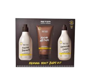 Beter - Set Cuidado Corporal Coffee O’clock, Set de Ducha 3 Piezas con Gel de Baño, Loción Corporal y Gel Exfoliante, Aroma a Café y Coco, Set de baño para mujer, Fórmulas Veganas, Set Regalo