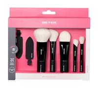 Beter - Set de 5 Brochas de Maquillaje de Viaje, Pelo Sintético Extra Suave, Mini Brushes Kit, Kabuki, Colorete, Base, Corrector y Sombra + 2 Pinzas de Cabello, Make up Brushes, Ideal para viajar
