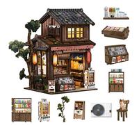 BETESINE Kit de rincón de libros para adultos mayores de 14 años, casa japonesa en miniatura con luz LED y cubierta antipolvo, rompecabezas de madera 3D, decoración de estantería, regalo creativo para