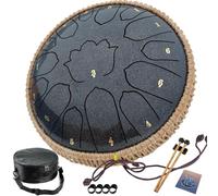 BETESINE Tambor de lengua de acero de 13 pulgadas y 15 notas - C Major Handpan & Rain Drum para yoga, meditación y alivio del estrés - Incluye mazos, libro de música y bolsa de transporte (negro