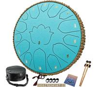 BETESINE Tambor de lengua de acero de 13 pulgadas y 15 notas - C Major Handpan y tambor de lluvia para yoga, meditación y alivio del estrés - Incluye mazos, libro de música y bolsa de transporte (cian