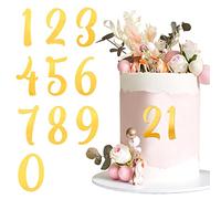 BETESSIN 10pcs Decoración de Número para Tarta, Pegatinas Acrílicas de Número para Tarta Cumpleaños Fiesta Oro 0 a 9, 1mm