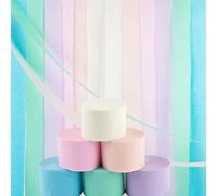 BETESSIN 12 Rollos Crepé Colores, Papel para Manualidades, Crear Pompones, Decoración Fiesta Boda Regalo Cumpleaños, Seda para Flores, 4.5cm*25m/Rollo, 6 Colores