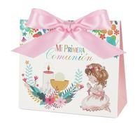 BETESSIN 20 piezas 11,5x4,5x10cm Caja Rosa Mi Primera Comunión, Bolsa Pequeña Regalo Dulces Chocolates Caramelos Galletas Detalle para Fiesta de Comunión Niña
