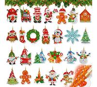 BETESSIN 25pcs Colgantes Adornos de Árbol de Navidad, Kit para Pintura con Diamante de Navidad, Pintura de Diamante 5D para Niños, Pegatinas de Diamante para Regalo Cumpleaños DIY, Colgar or Pegar