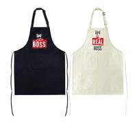 BETESSIN 2pcs Delantal Unisex Impermeable con Bolsillo Delantal Ajustable Hombre Mujer Boss y Real Boss para Parejas Cocinero Chef de Cocina Restaurante Barbacoa Jardín Bistro Picnics Cafetería