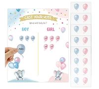 BETESSIN 40pcs Pegatinas Revelación de Genéro Etiquetas Gender Reveal+1pc Cartel para Votación Revelación de Sexo Bautizo Materiales para Decoración Revelación Niño Niña