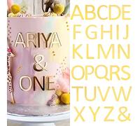 BETESSIN 54pcs Decoración de Letra para Tarta, Pegatinas Acrílicas de Letra para Tarta Cumpleaños Fiesta Oro 2 Kit A a Z, 1mm