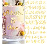 BETESSIN 54pcs Decoración de Letra para Tarta, Pegatinas Acrílicas de Letra para Tarta Cumpleaños Fiesta Oro 2 Kit A a Z, 1mm (Mayúscula+Minúsculas)