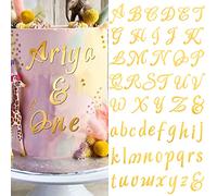 BETESSIN 54pcs Decoración de Letra para Tarta, Pegatinas Acrílicas de Letra para Tarta Cumpleaños Fiesta Oro 2 Kit A a Z, 1mm (Mayúscula+Minúsculas)