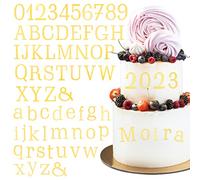 BETESSIN 64pcs Decoración de Letra Número para Tarta, Pegatinas Acrílicas de Número Letra para Tarta Cumpleaños Fiesta, Topper Cake Letra (Mayúscula+Minúsculas) Número, 0 a 9, 1mm