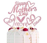 BETESSIN 6pcs Topper Cake Happy Mother's Day, Topper Cake Mom Corazón Rosado, Topper Cake Purpurina Mamá, Decoración Tarta Cupcake Cumpleaños Mother's Day, Adorno Cupcake para Regalo Fiesta