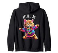 Bethel Alaska USA Divertido Lindo Colorido diseño de Gato Bailando Sudadera con Capucha