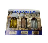 Bethlehem Gifts TM 3 in 1 Holy Land Collection Holy Jordan River Water, Jerusalem Soil, Bethlehem Olive Oil
