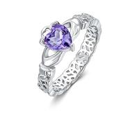 BETHZA Anillos de amatista natural Claddagh para mujer, plata de ley 925, anillos irlandeses con corazón de cristal morado, regalo para esposa, Piedra preciosa., Amatista