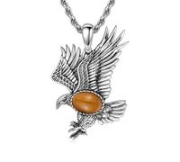 BETHZA Collar de águila para hombre, plata de ley 925, ojo de tigre, colgante de halcón vintage, joya vikinga, idea de regalo para padres