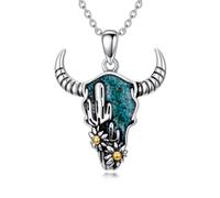 BETHZA Collar de plata de ley 925 con diseño de calavera de vaca turquesa auténtica, joyería bohemia occidental para mujer, estilo vaquero