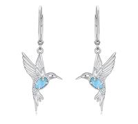 BETHZA Pendientes de colibrí de plata de ley 925 genuina Larimar Colibríes Colgante, joyas de animales, regalos para mujeres