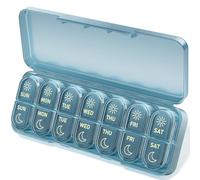 Betife AM PM - Organizador de píldoras semanal de 7 días, organizador de píldoras semanal 2 veces al día, pastillero diario AM PM, estuche portátil para medicamentos, vitaminas o suplementos (azul